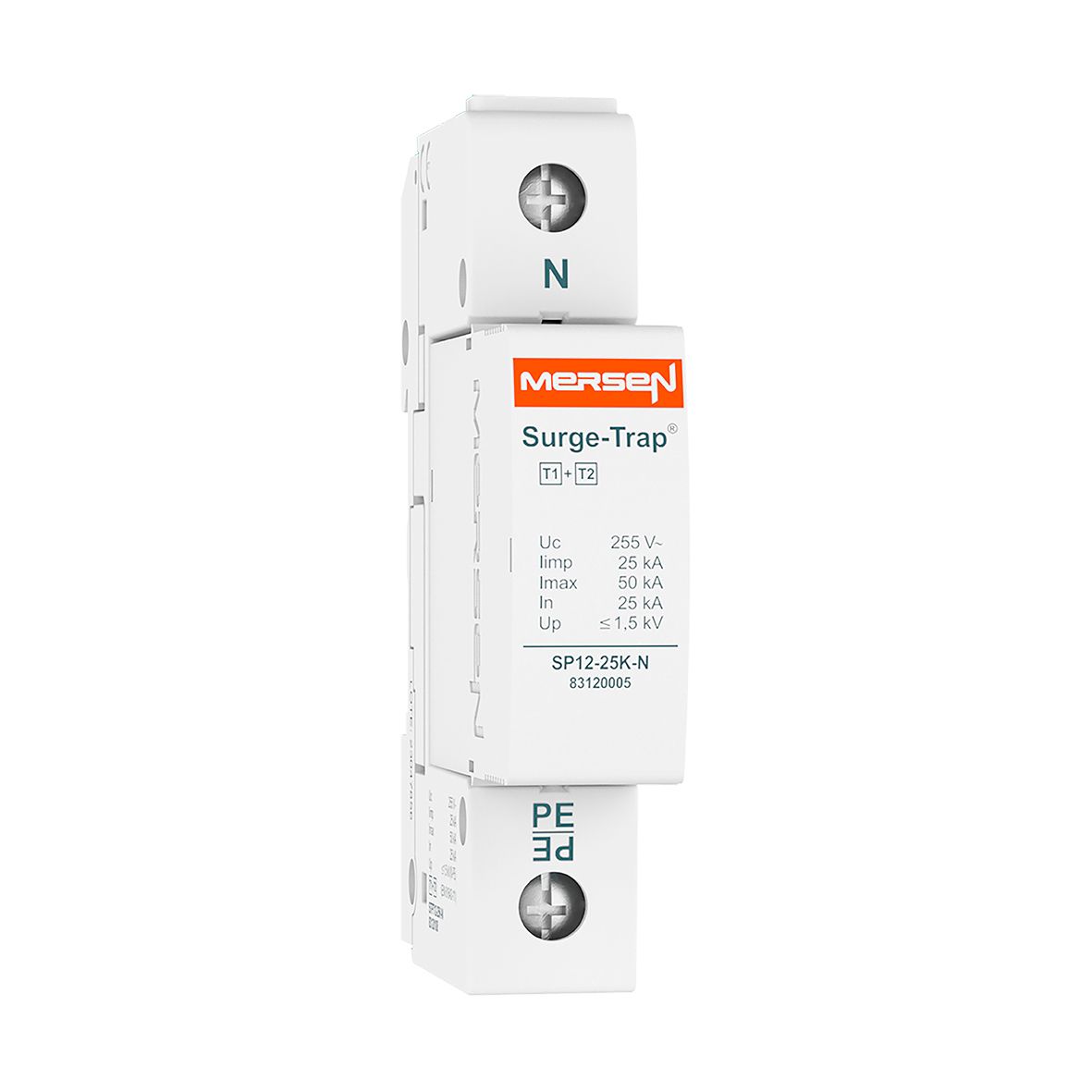 83120108 - SPD Type 1+2, 25kA, Uc255V, N, 1 Pole, 1 Module, Pluggable